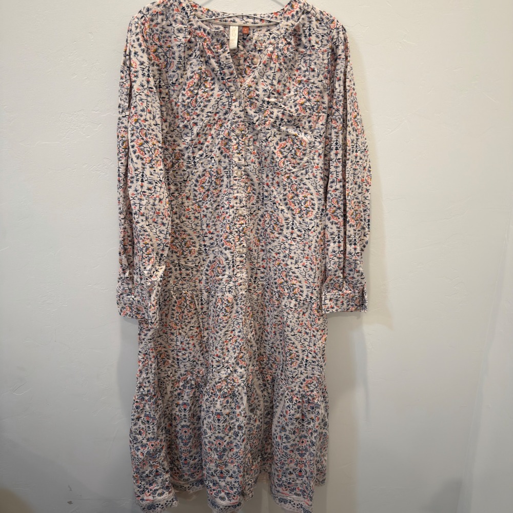 Pilcro Anthropologie Floral Corduroy Tiered Midi Shirt Dress Womens Medium